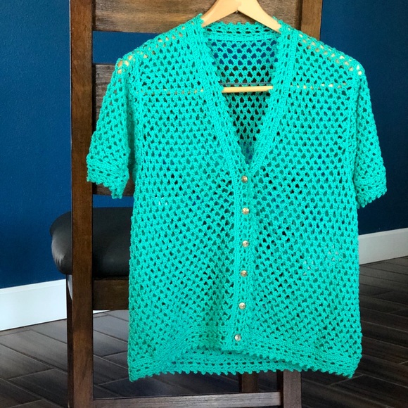Green Crochet Short Sleeve Cardi - Picture 1 of 3
